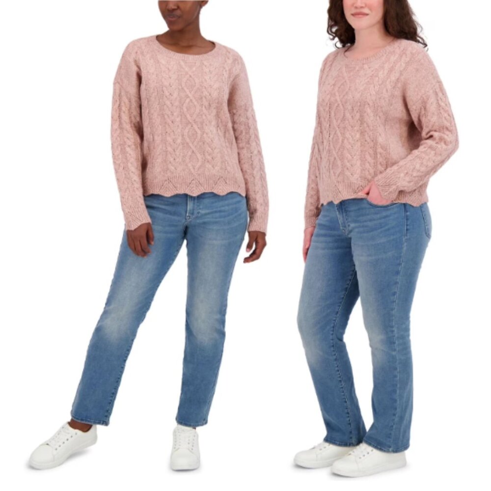 Lucky Brand Longsleeve Cableknit Sweater In Pink/Gold Threads XXL NWT